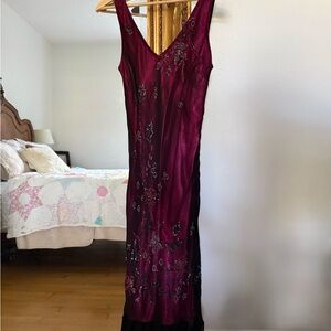 Vintage Burgundy 100% Silk Scala Dress